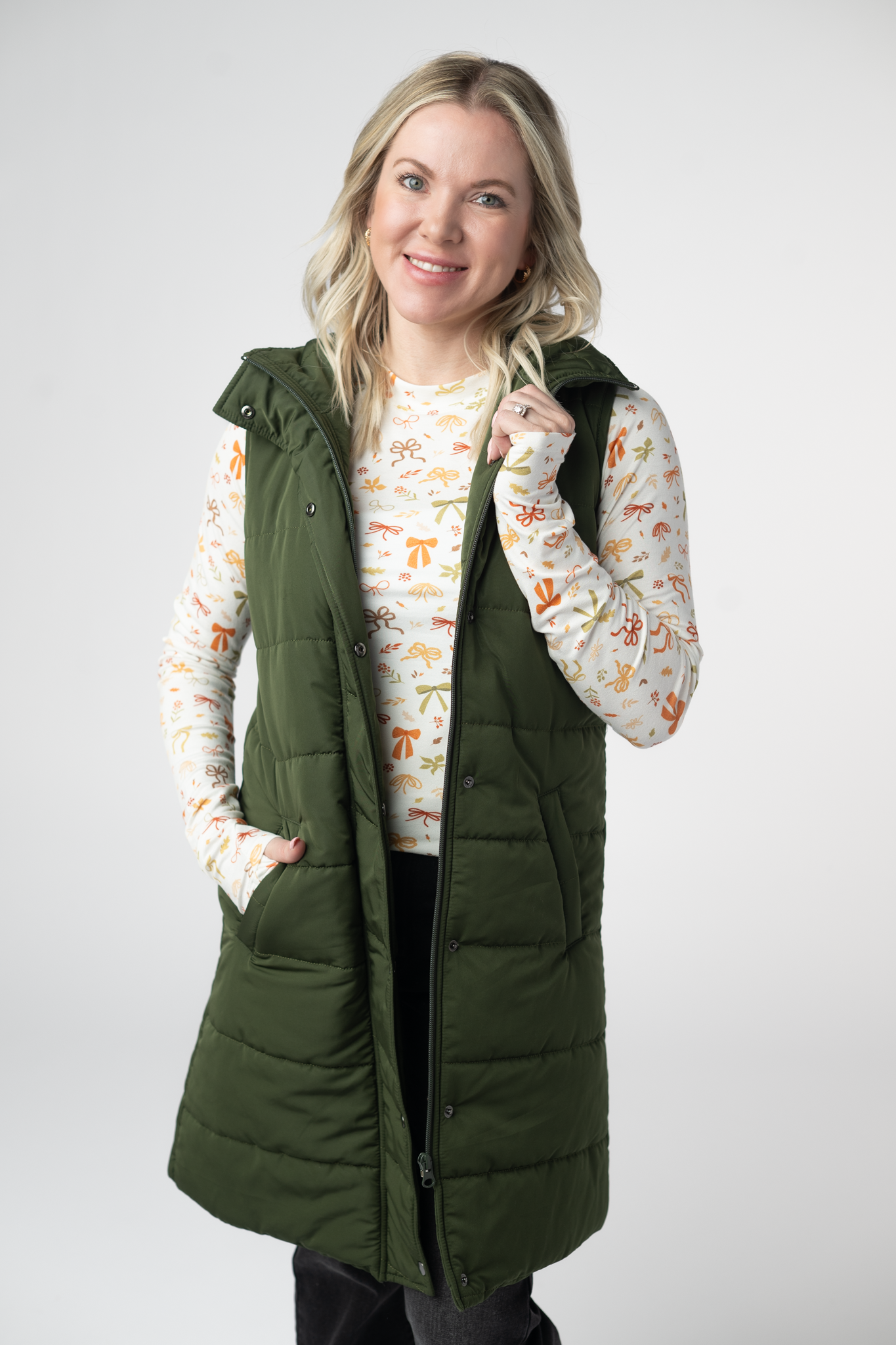 Harlow Long Vest - Dark Olive-clothing-Dear Me Southern Boutique, located in DeRidder, Louisiana
