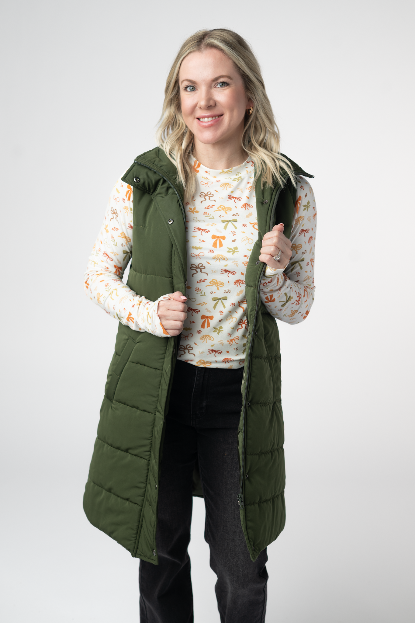 Harlow Long Vest - Dark Olive-clothing-Dear Me Southern Boutique, located in DeRidder, Louisiana