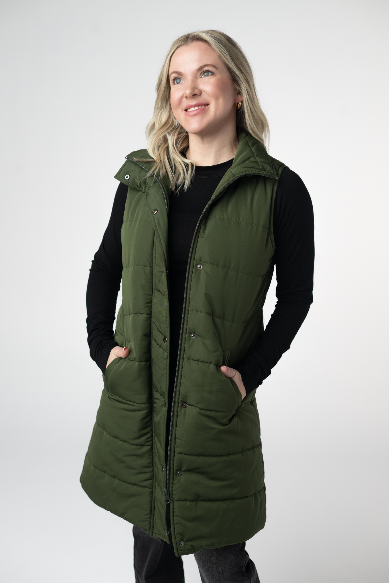 Harlow Long Vest - Dark Olive-clothing-Dear Me Southern Boutique, located in DeRidder, Louisiana