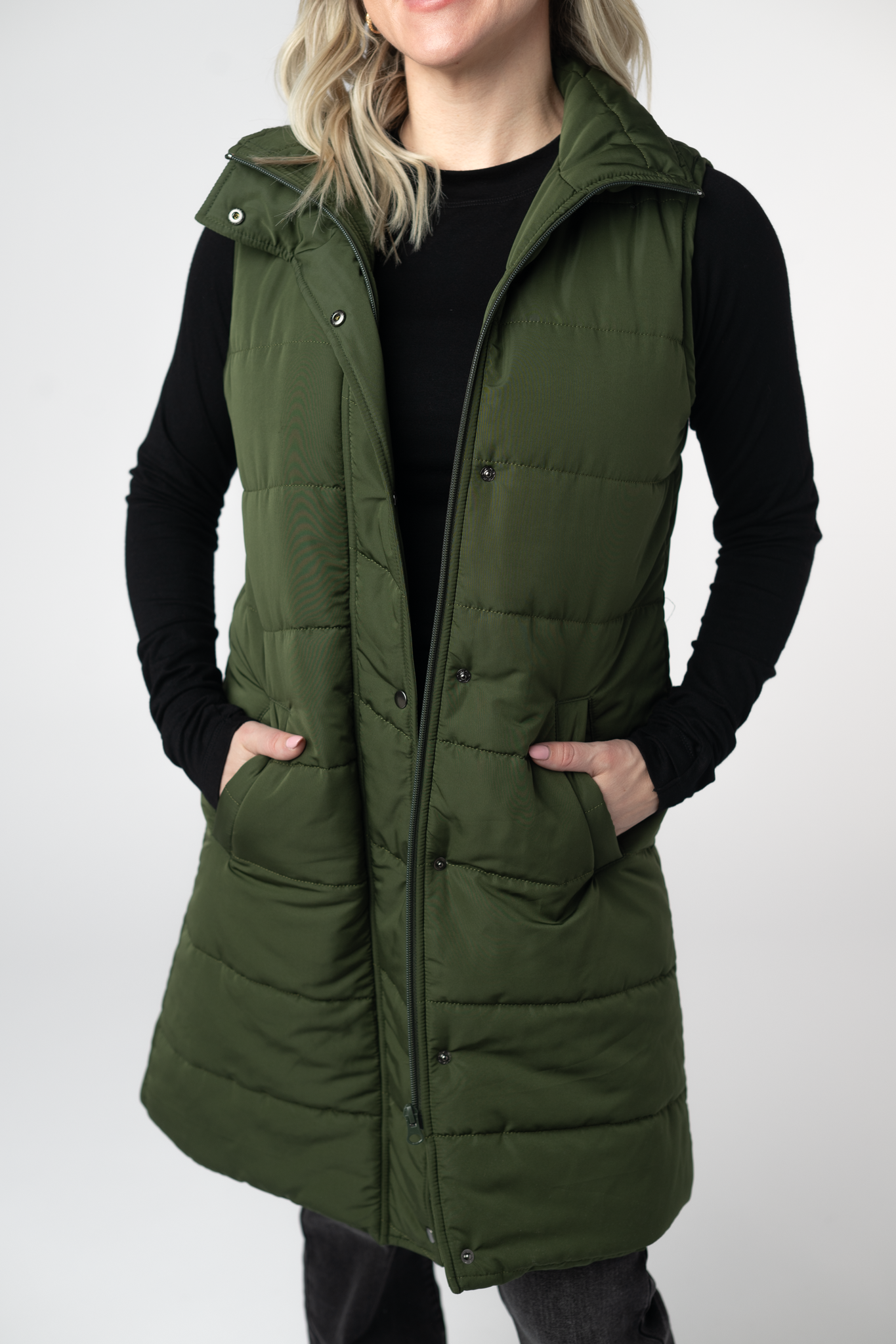 Harlow Long Vest - Dark Olive-clothing-Dear Me Southern Boutique, located in DeRidder, Louisiana