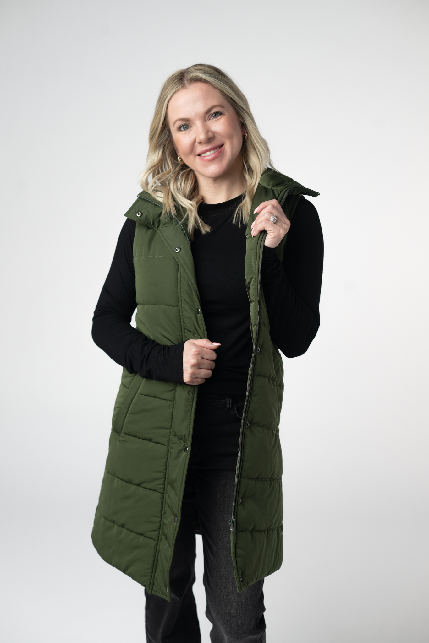 Harlow Long Vest - Dark Olive-clothing-Dear Me Southern Boutique, located in DeRidder, Louisiana