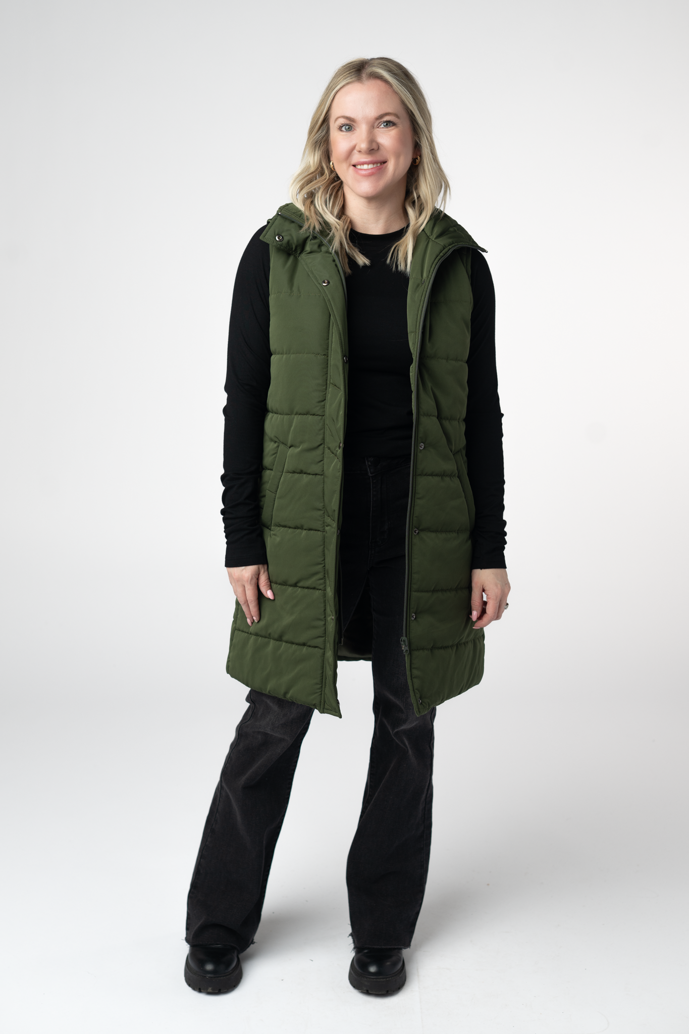 Harlow Long Vest - Dark Olive-clothing-Dear Me Southern Boutique, located in DeRidder, Louisiana