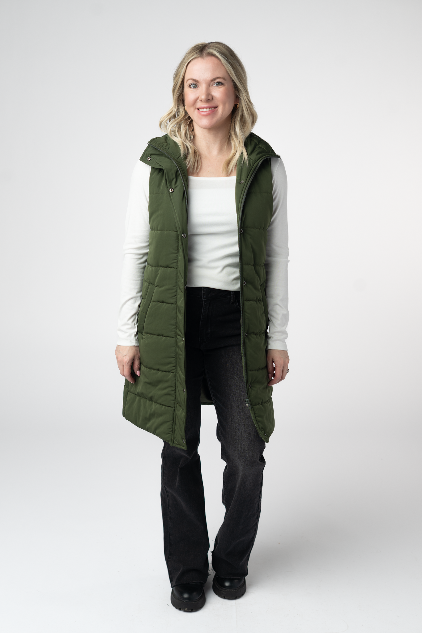 Harlow Long Vest - Dark Olive-clothing-Dear Me Southern Boutique, located in DeRidder, Louisiana