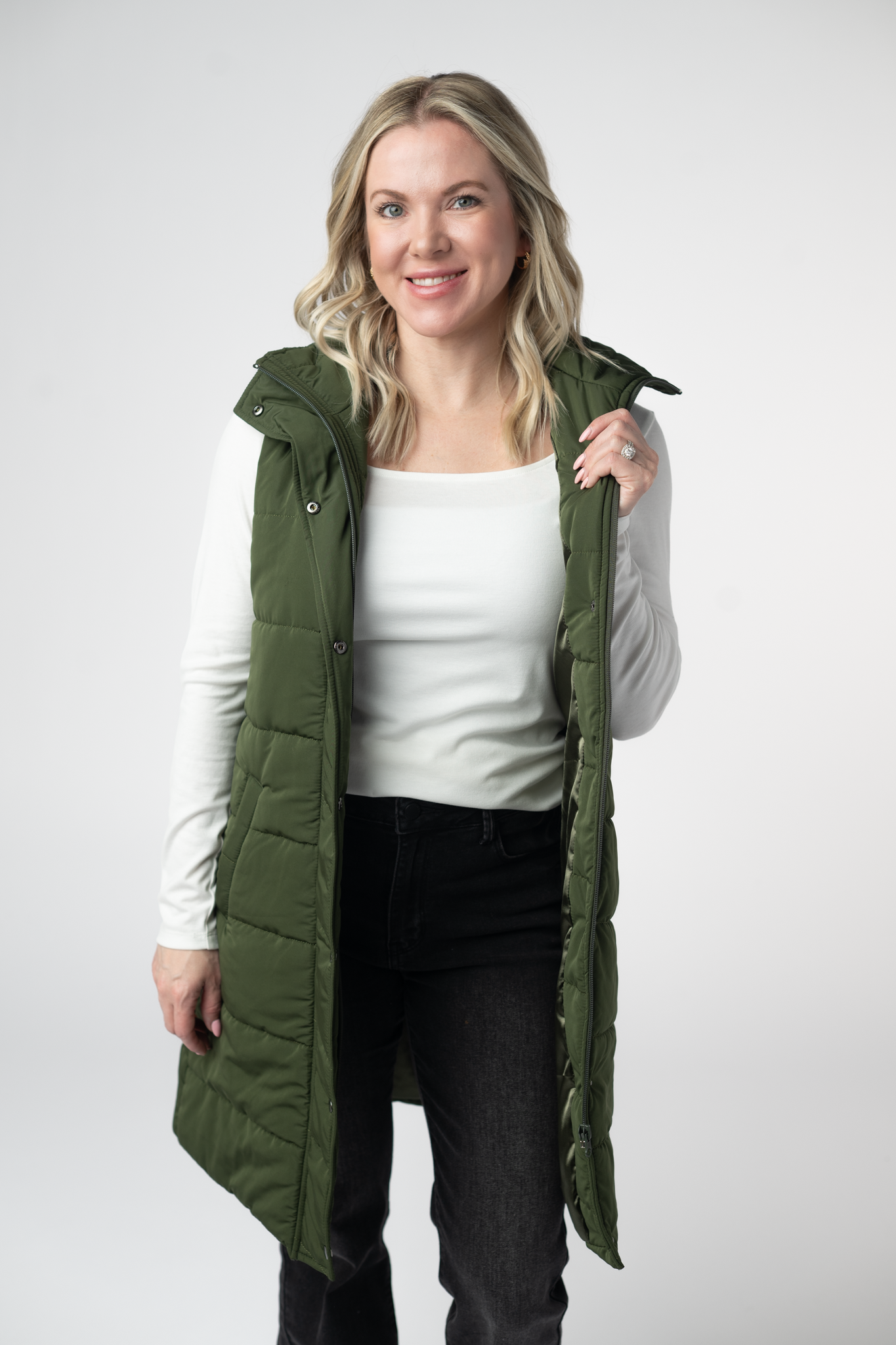 Harlow Long Vest - Dark Olive-clothing-Dear Me Southern Boutique, located in DeRidder, Louisiana