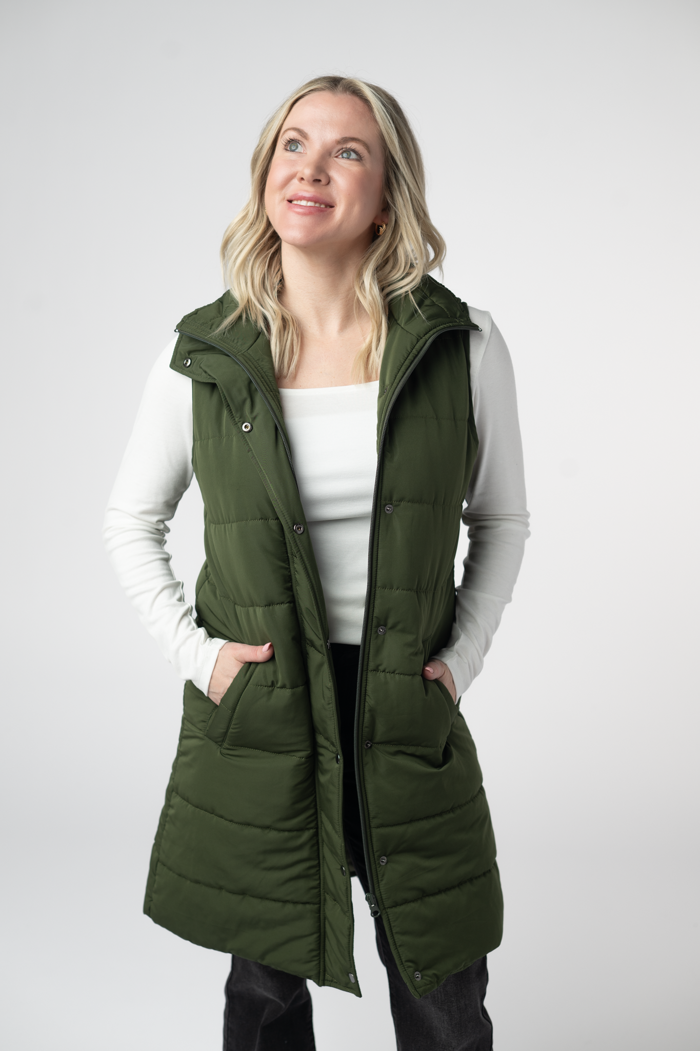 Harlow Long Vest - Dark Olive-clothing-Dear Me Southern Boutique, located in DeRidder, Louisiana