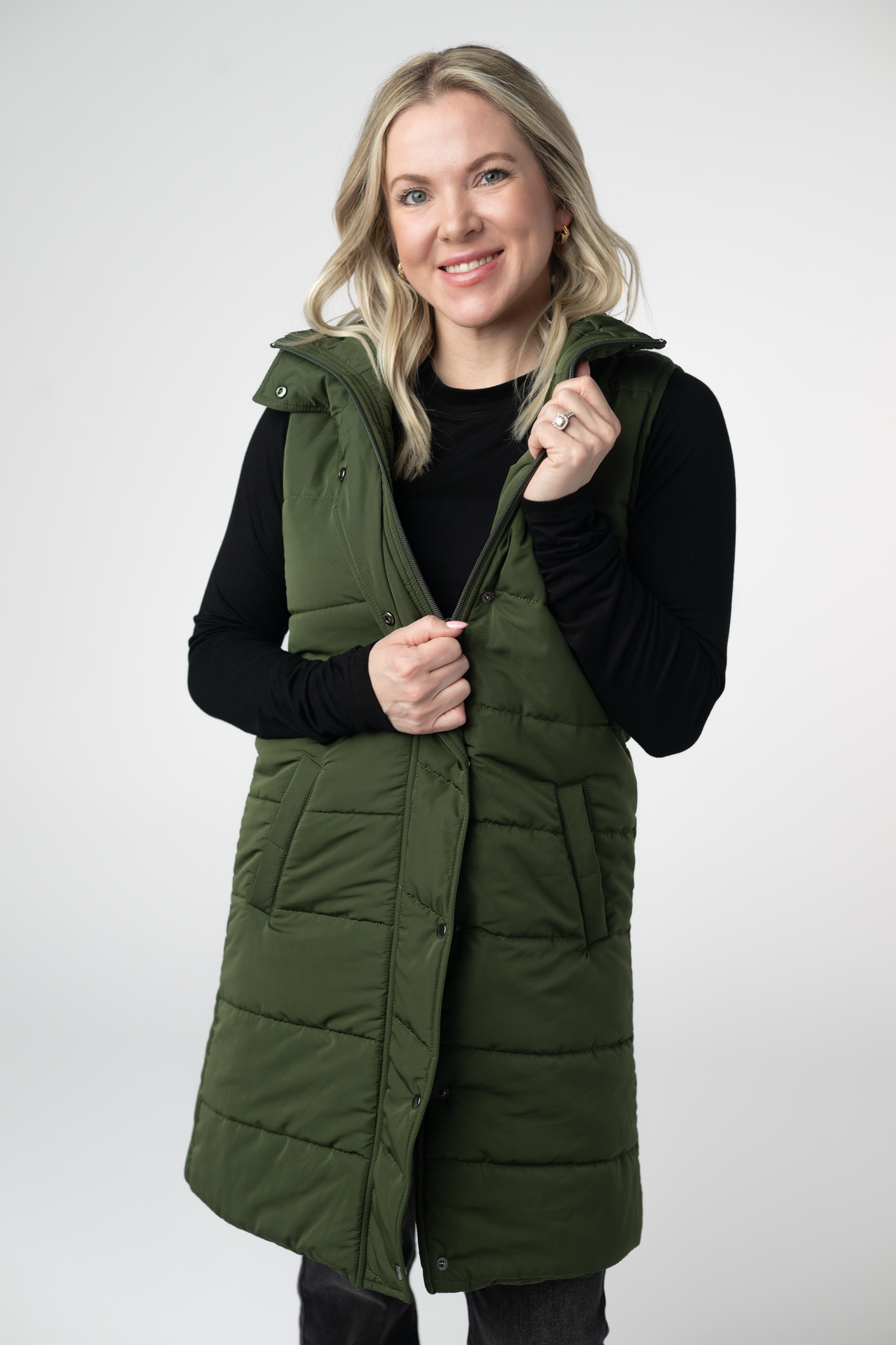 Harlow Long Vest - Dark Olive-clothing-Dear Me Southern Boutique, located in DeRidder, Louisiana