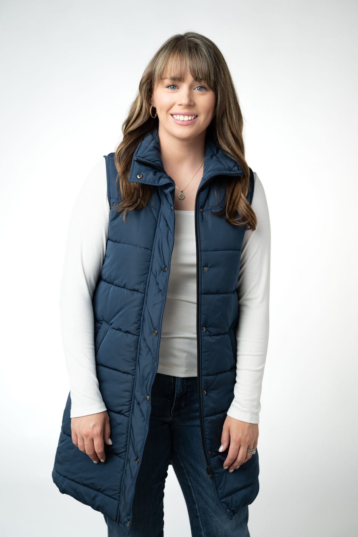 Harlow Long Vest - Navy-clothing-Dear Me Southern Boutique, located in DeRidder, Louisiana