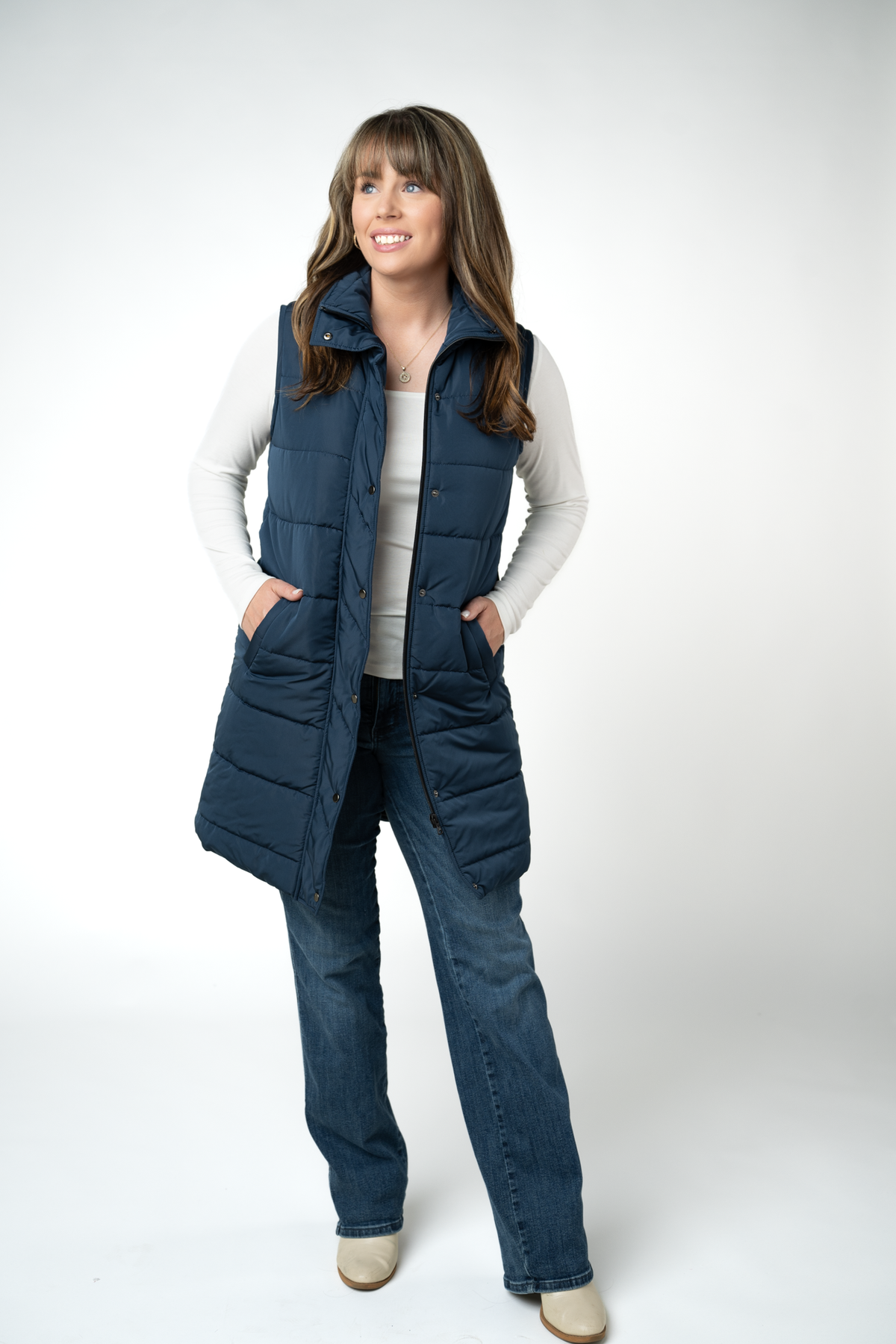 Harlow Long Vest - Navy-clothing-Dear Me Southern Boutique, located in DeRidder, Louisiana