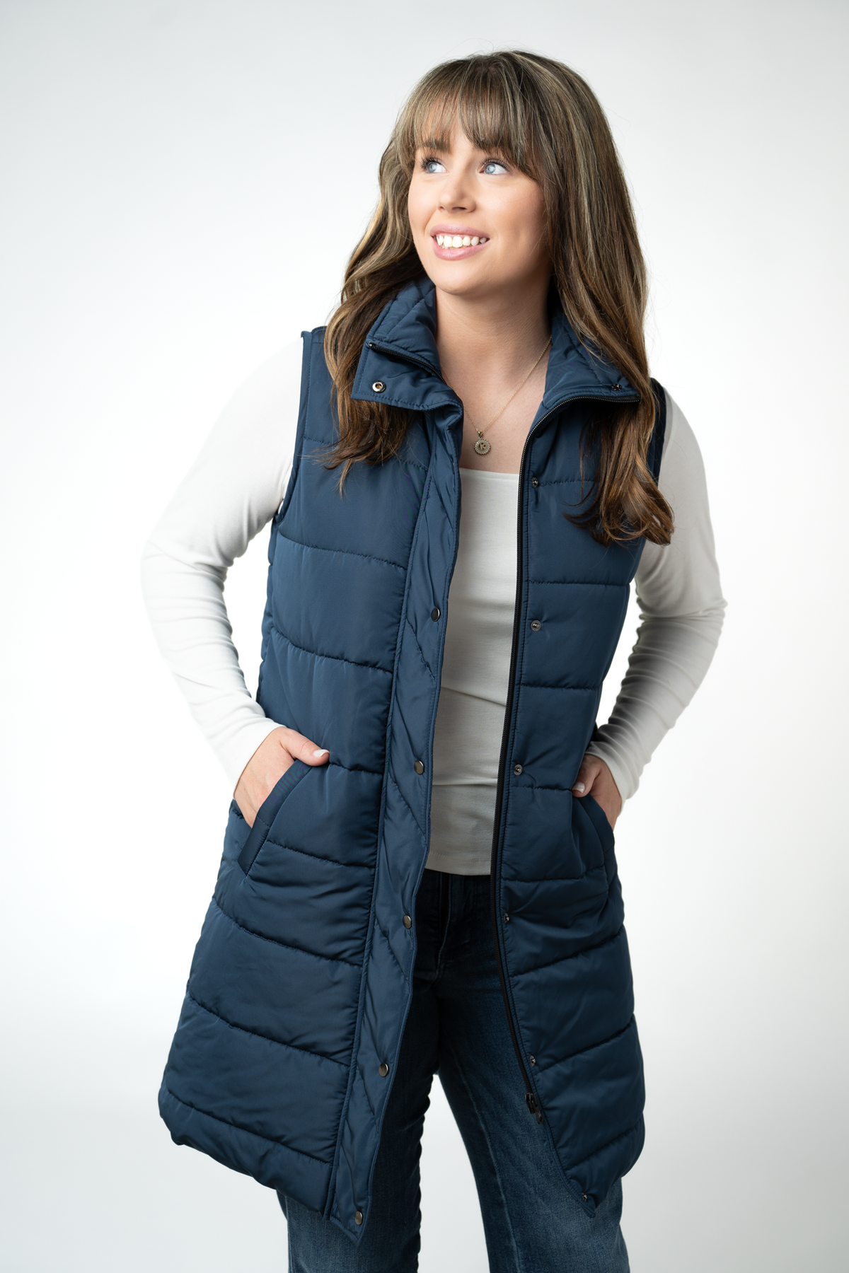 Harlow Long Vest - Navy-clothing-Dear Me Southern Boutique, located in DeRidder, Louisiana