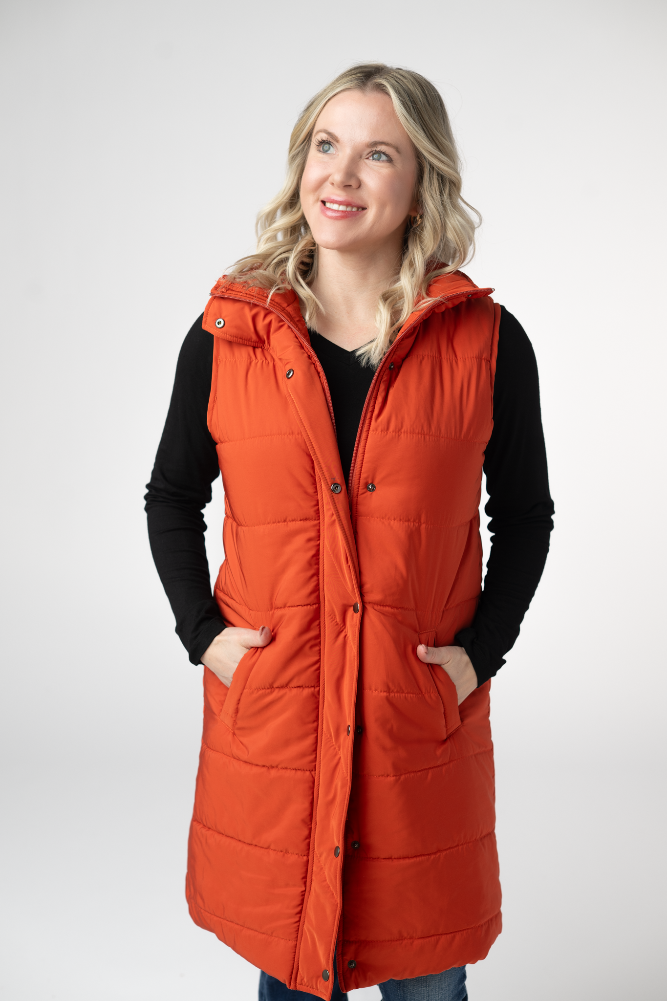 Harlow Long Vest - Pumpkin-Outerwear/Jackets/Shackets-Dear Me Southern Boutique, located in DeRidder, Louisiana