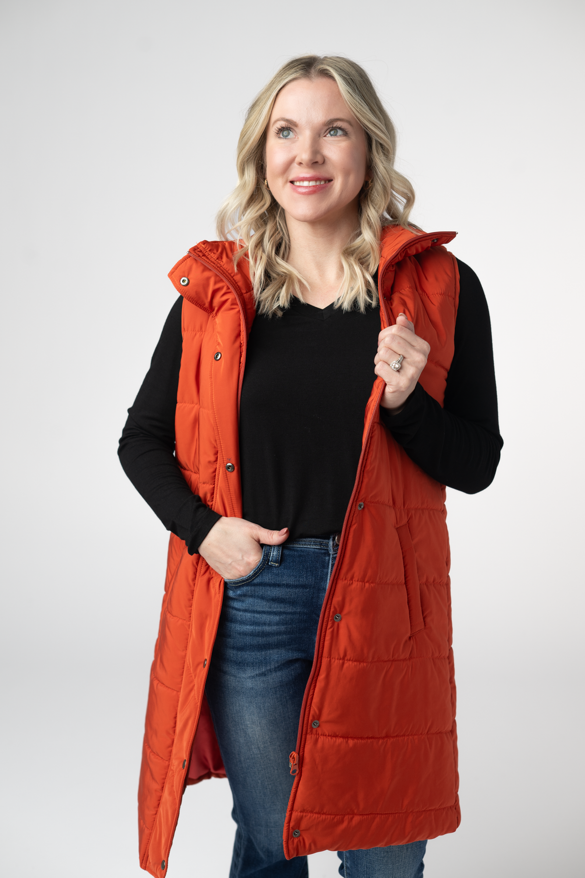 Harlow Long Vest - Pumpkin-Outerwear/Jackets/Shackets-Dear Me Southern Boutique, located in DeRidder, Louisiana