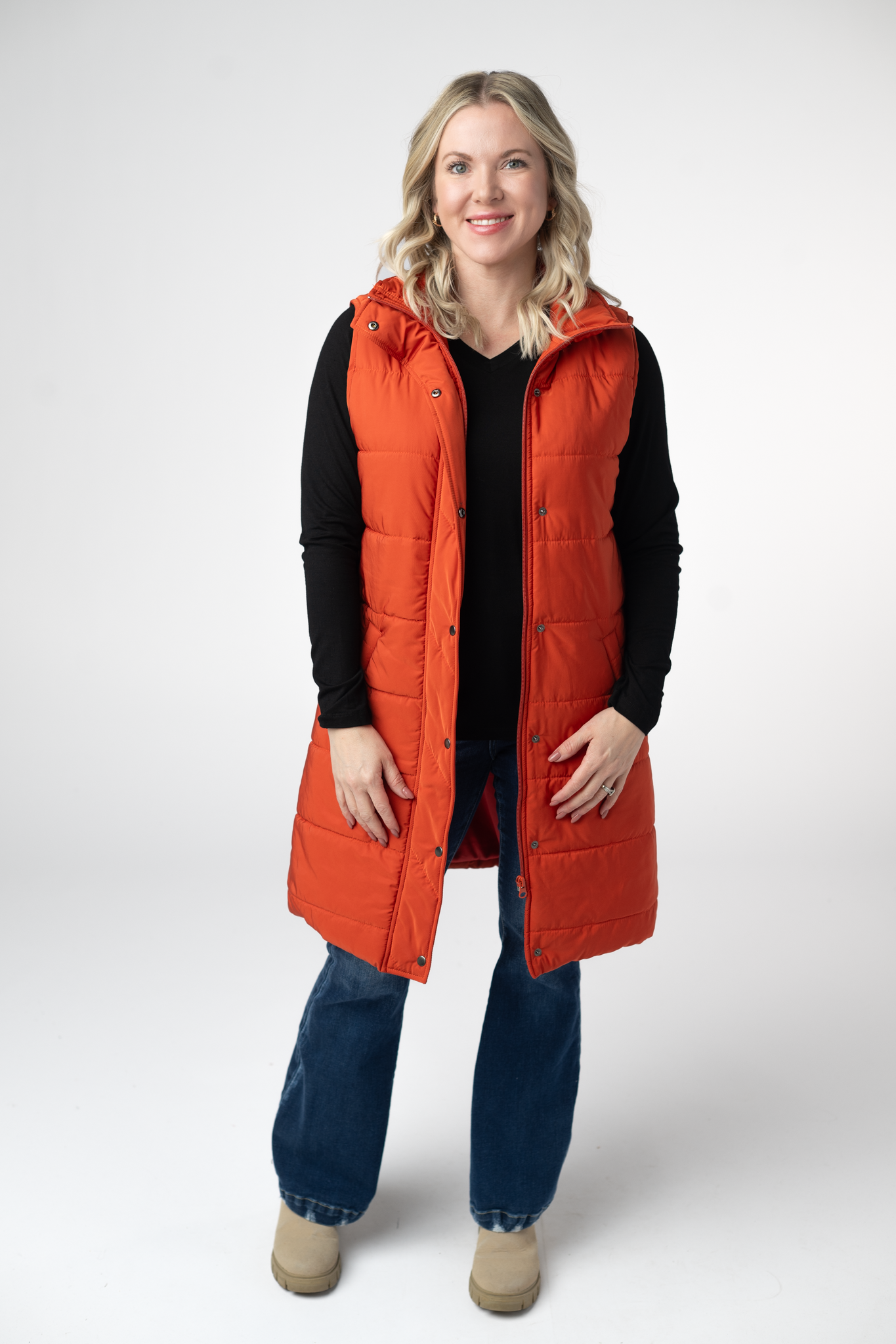 Harlow Long Vest - Pumpkin-Outerwear/Jackets/Shackets-Dear Me Southern Boutique, located in DeRidder, Louisiana