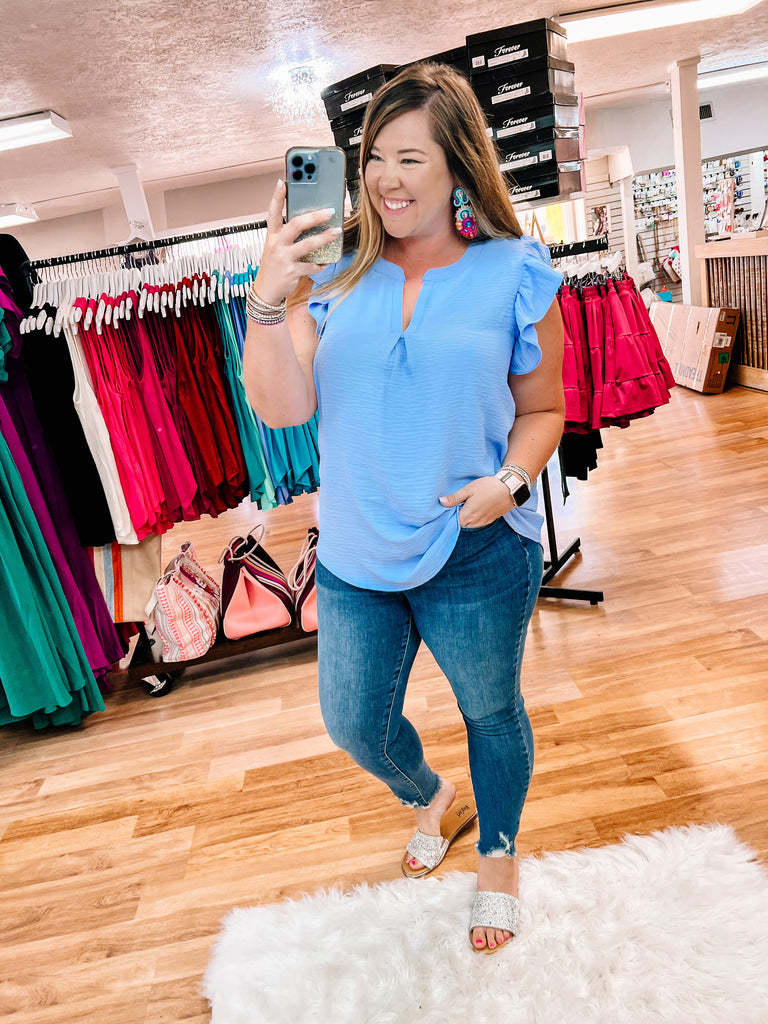 Harvard Hottie Top - Spring Blue-Tops-Dear Me Southern Boutique, located in DeRidder, Louisiana