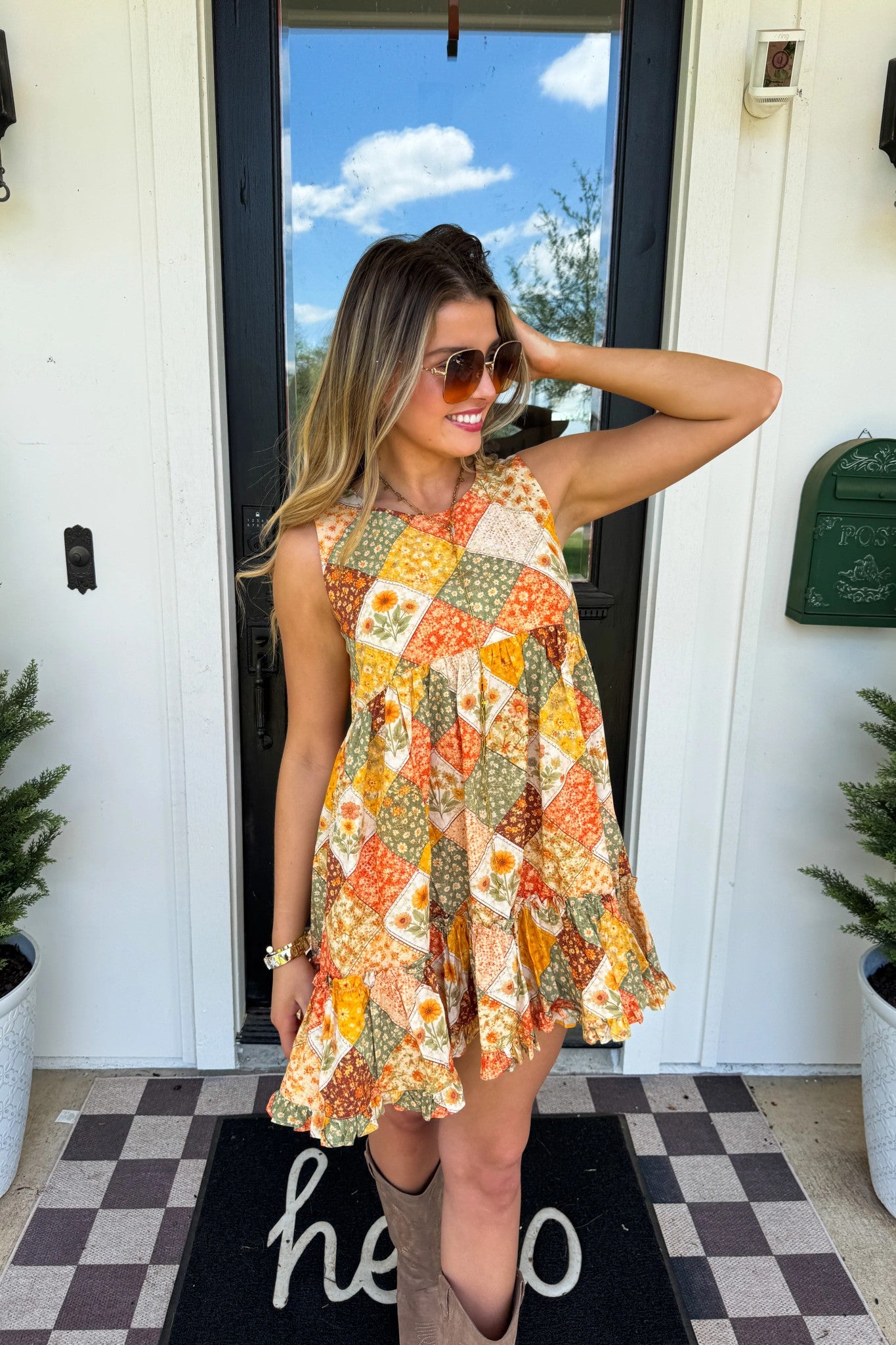 Harvest & Gingham Dress-Dresses-Dear Me Southern Boutique, located in DeRidder, Louisiana
