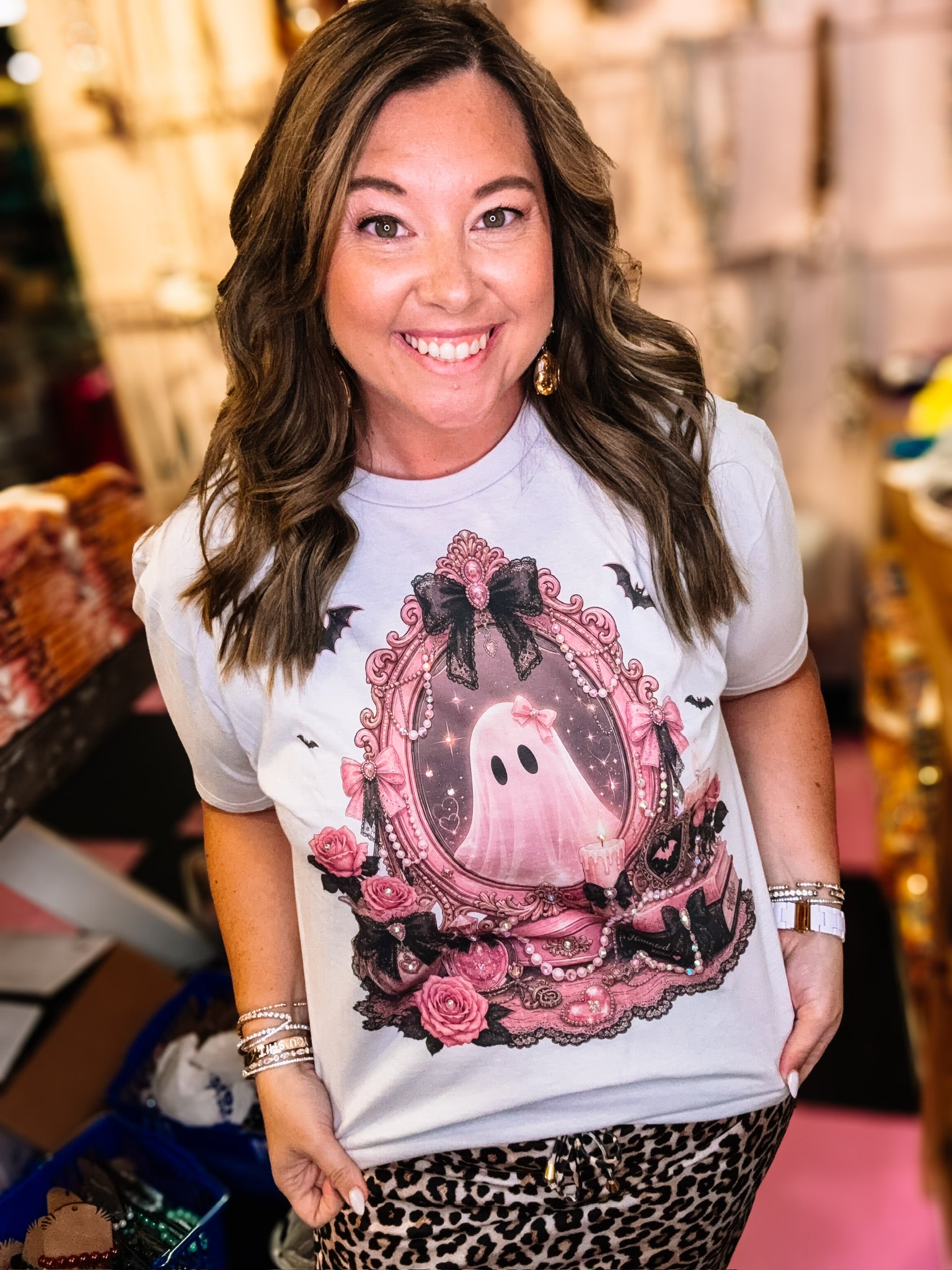 Haunted & Haute Bougie Rhinestone Tee-Graphic Tees-Dear Me Southern Boutique, located in DeRidder, Louisiana