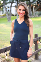 Haven V-Neck Bodysuit -Navy-Top-Dear Me Southern Boutique, located in DeRidder, Louisiana