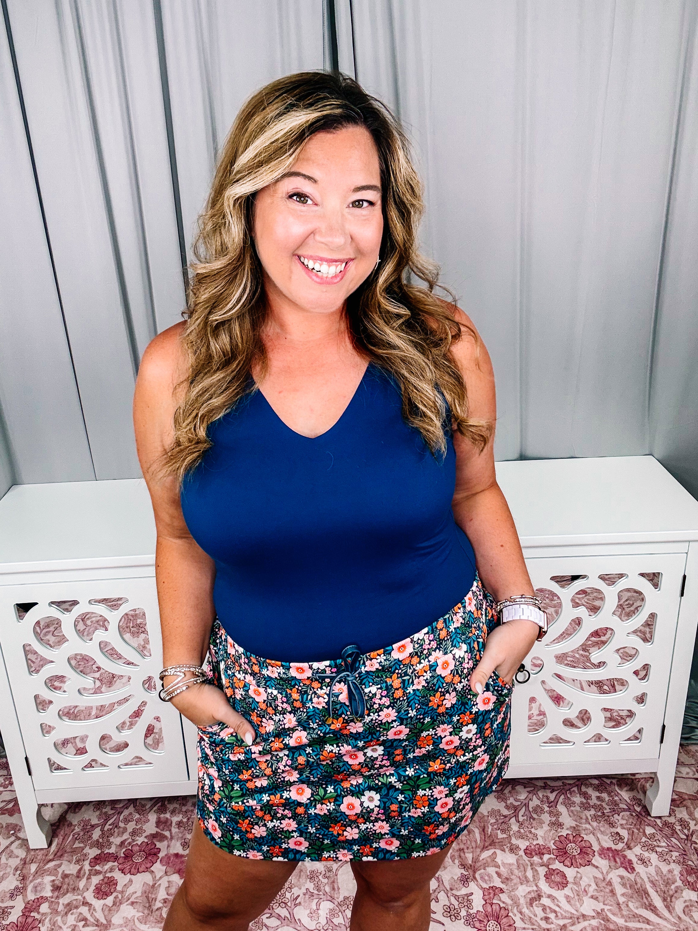 Haven V-Neck Bodysuit -Navy-Top-Dear Me Southern Boutique, located in DeRidder, Louisiana