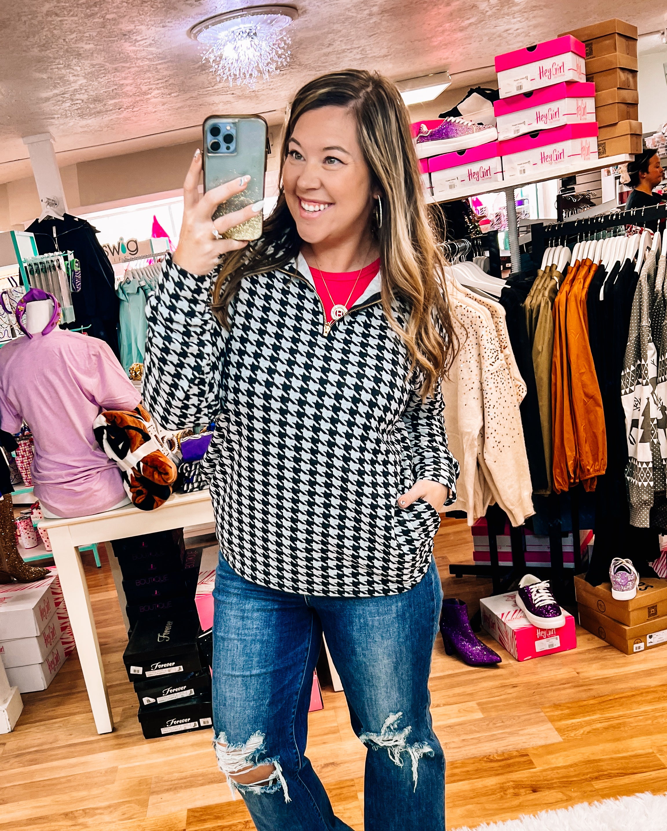 Hayden Houndstooth Pullover-Sweaters-Dear Me Southern Boutique, located in DeRidder, Louisiana