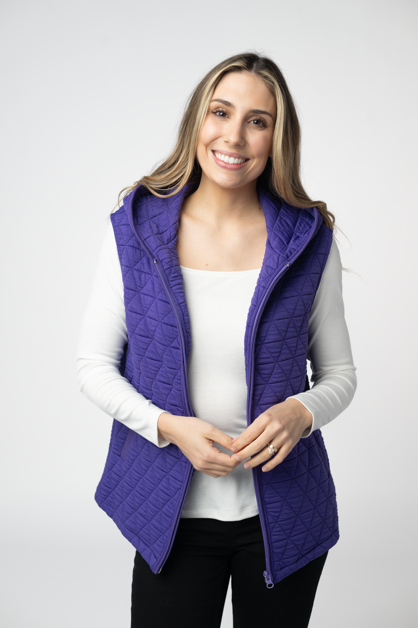 Heather Geometric Hooded Vest - Purple-Vest-Dear Me Southern Boutique, located in DeRidder, Louisiana