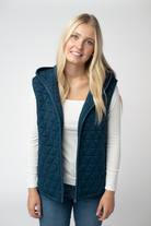 Heather Geometric Hooded Vest - Teal-Vest-Dear Me Southern Boutique, located in DeRidder, Louisiana