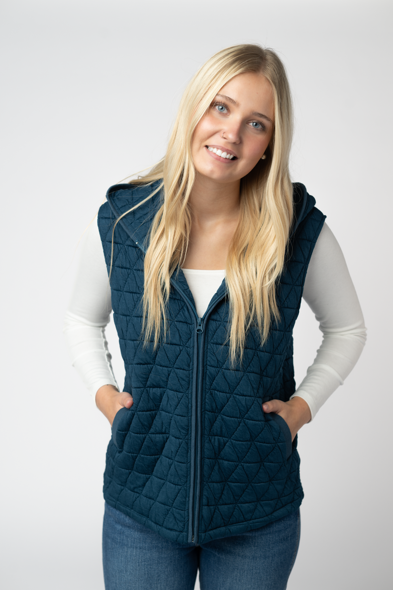 Heather Geometric Hooded Vest - Teal-Vest-Dear Me Southern Boutique, located in DeRidder, Louisiana