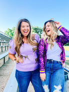 Here We Geaux Sequin Bomber Jacket-Jackets-Dear Me Southern Boutique, located in DeRidder, Louisiana