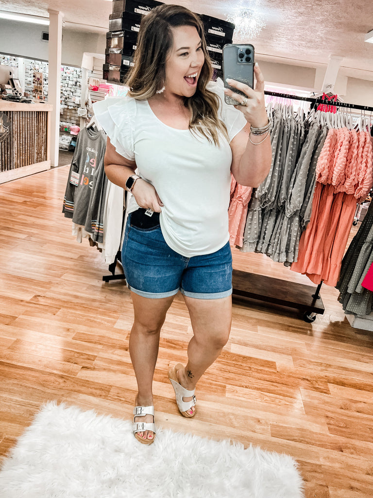 Hey Mama Maternity Shorts Judy Blue-Denim-Dear Me Southern Boutique, located in DeRidder, Louisiana