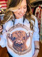 Highland Cow Rhinestone Crewneck-Graphic Tops-Dear Me Southern Boutique, located in DeRidder, Louisiana
