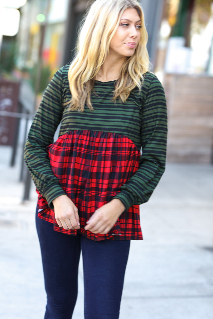 Holiday Plaid Babydoll Color Block Swing Top-Dear Me Southern Boutique, located in DeRidder, Louisiana
