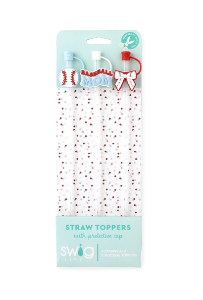 Home Run Swig Straw Topper Set-Straw Toppers-Dear Me Southern Boutique, located in DeRidder, Louisiana