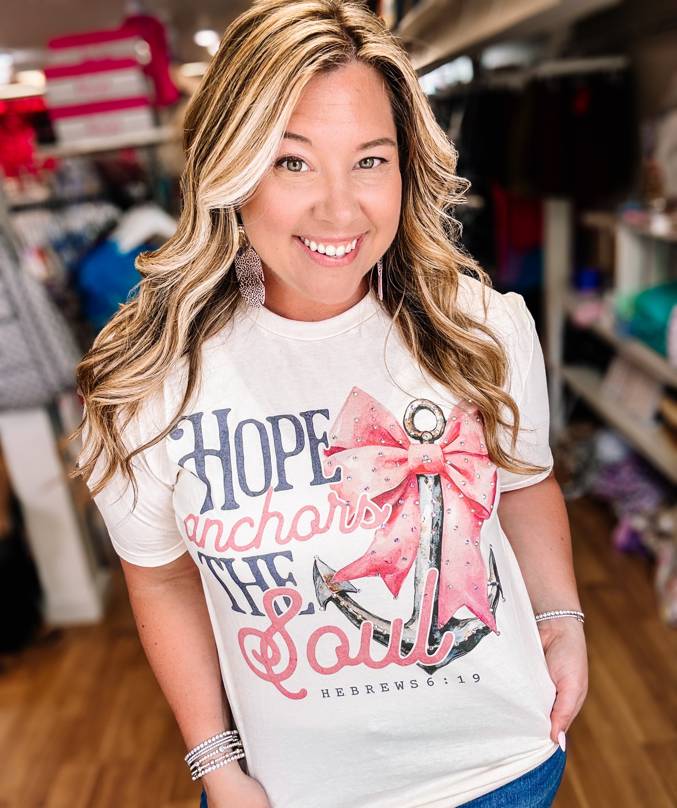Hope Anchors The Soul Bougie Rhinestone Tee-Dear Me Southern Boutique, located in DeRidder, Louisiana