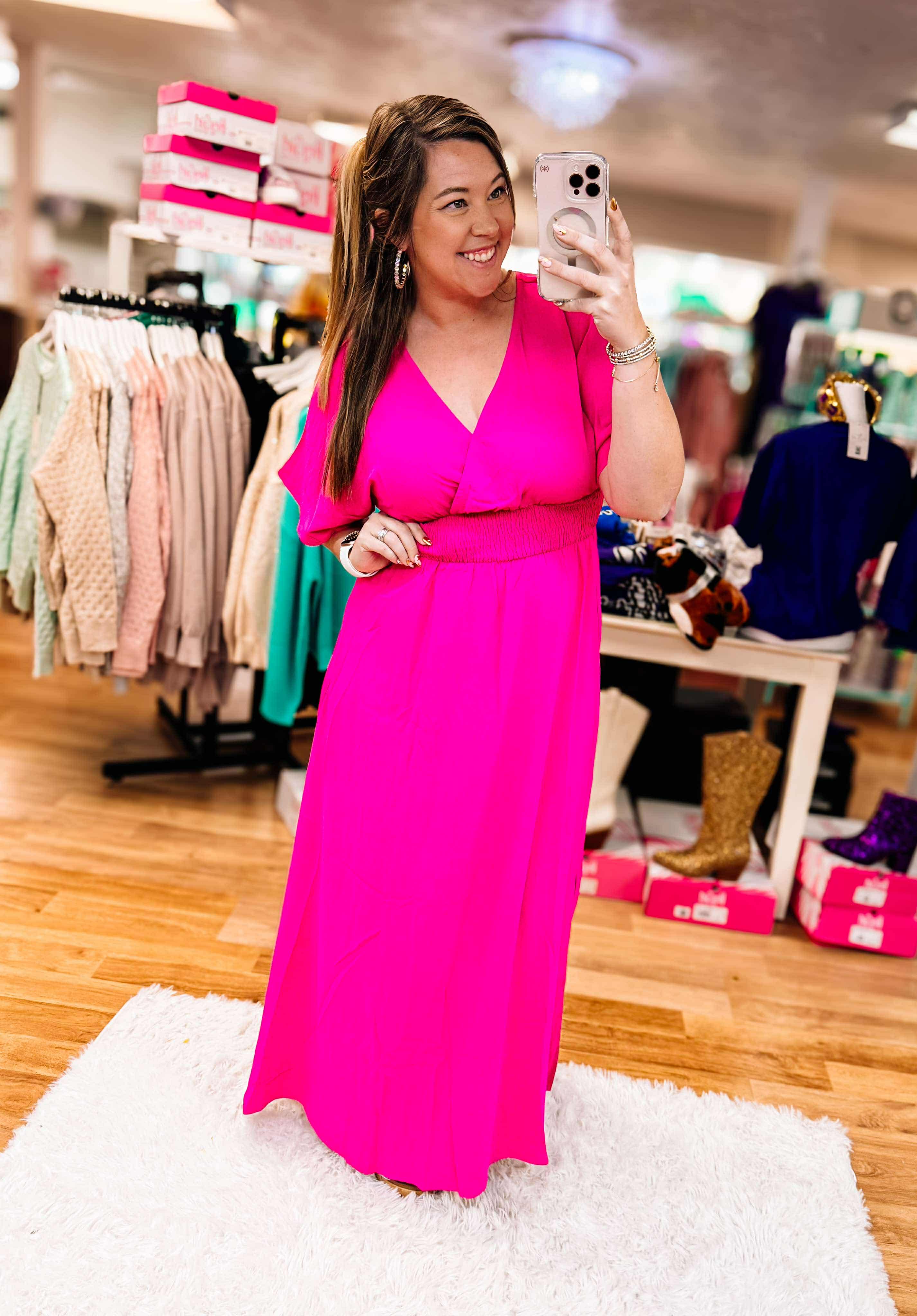 Hot Mom Summer Maxi Dress - Hot Pink-Maxi Dresses-Dear Me Southern Boutique, located in DeRidder, Louisiana