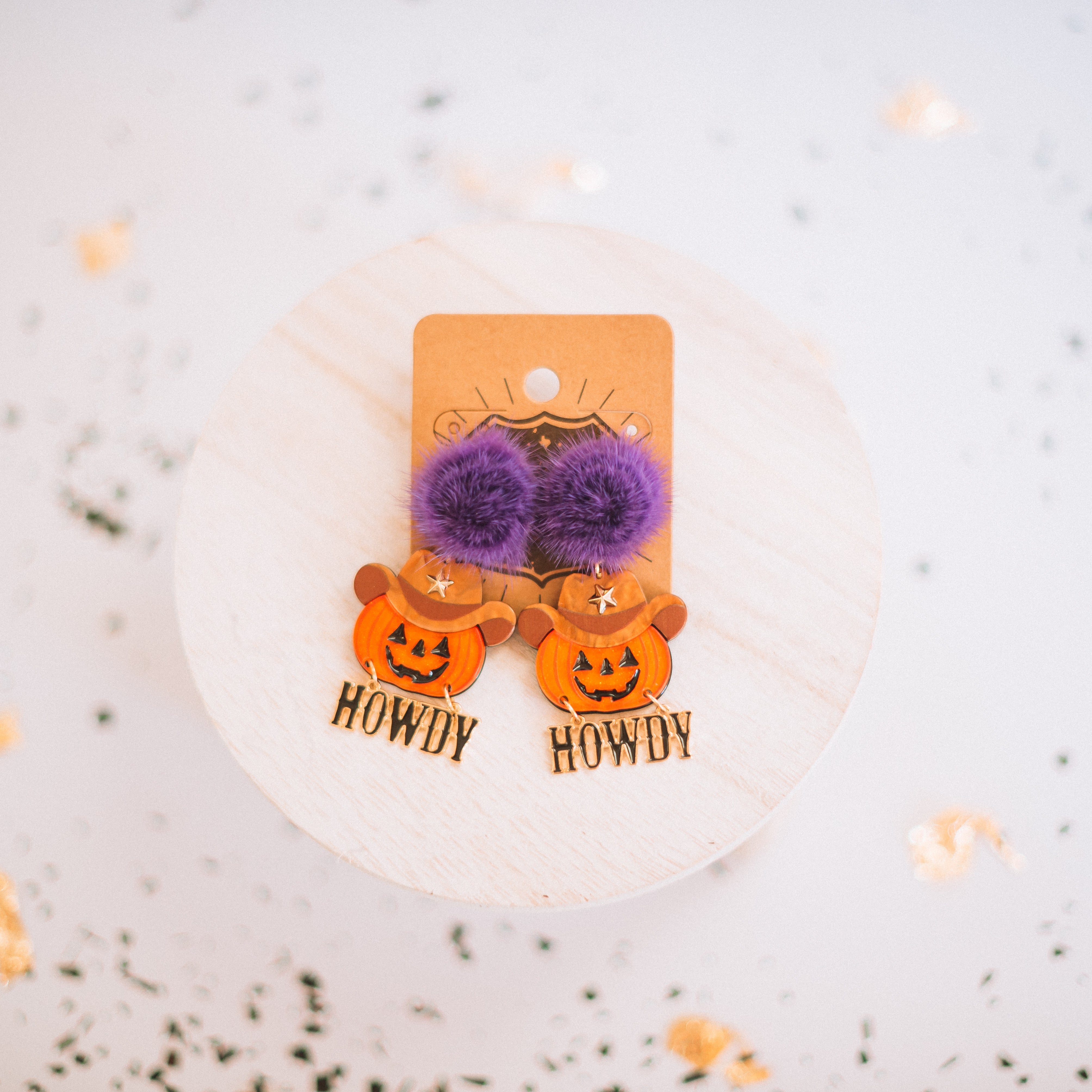 Howdy Pumpkin Pom Earrings-Earrings-Dear Me Southern Boutique, located in DeRidder, Louisiana