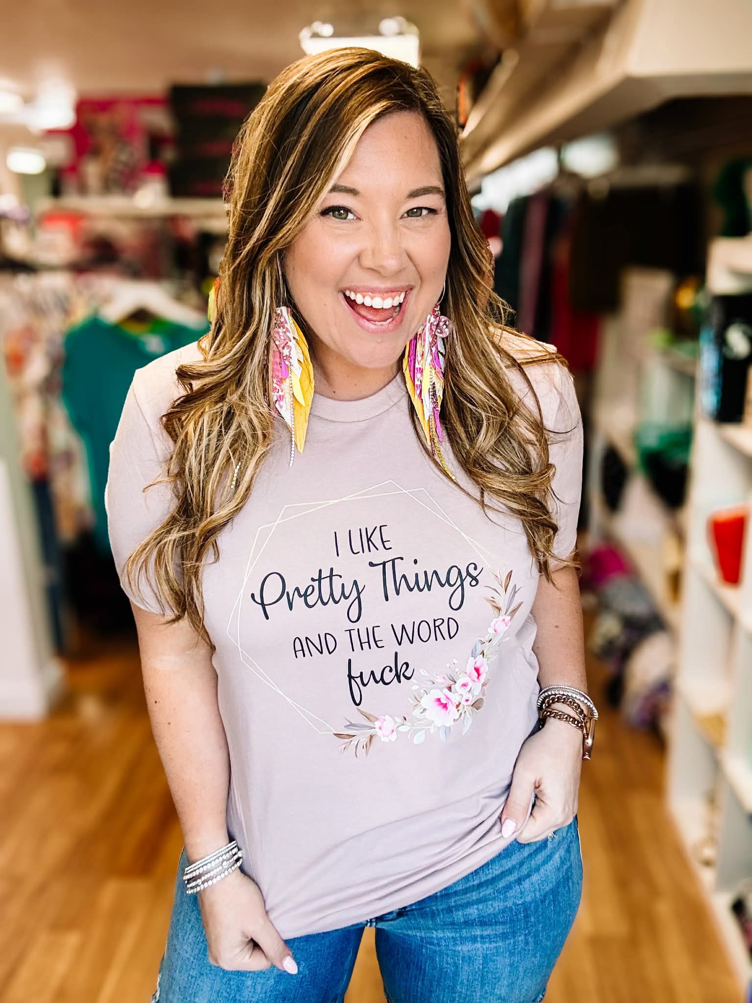 I Like Pretty Things Floral Tee-Presales-Dear Me Southern Boutique, located in DeRidder, Louisiana