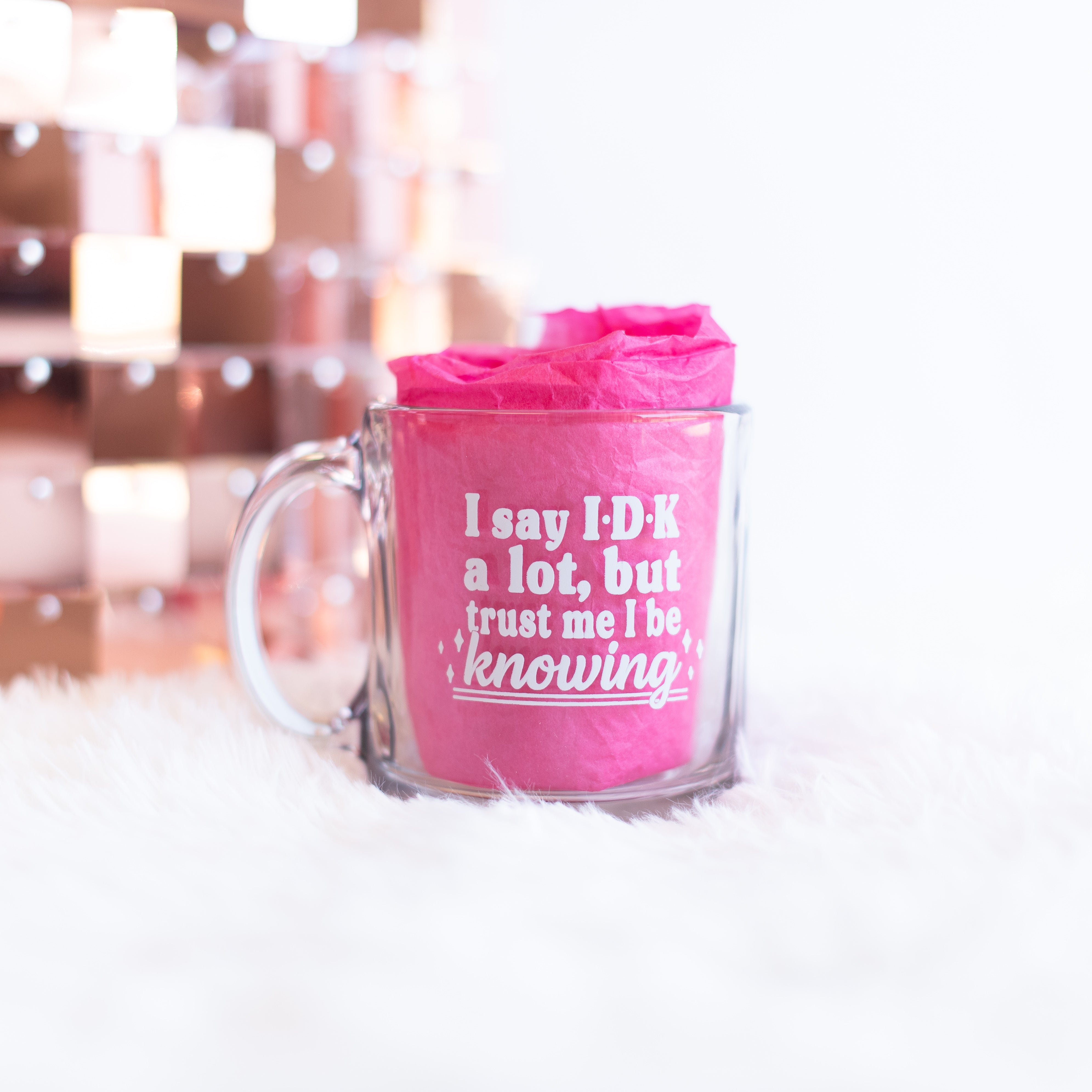 IDK Glass Coffee Mug-Travel Mugs-Dear Me Southern Boutique, located in DeRidder, Louisiana