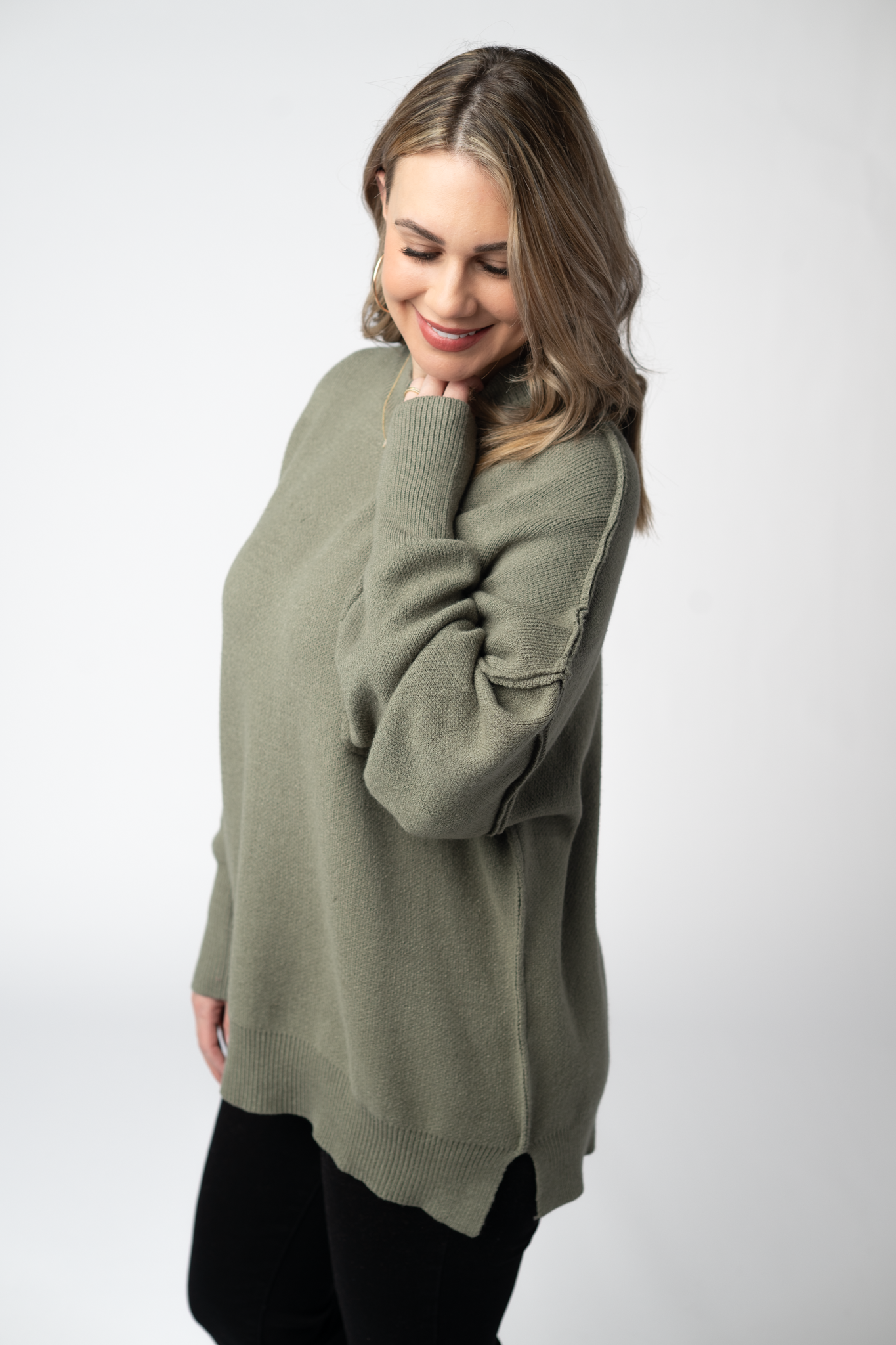 IN STOCK Aurora Cozy Sweater - Light Olive-Sweater-Dear Me Southern Boutique, located in DeRidder, Louisiana