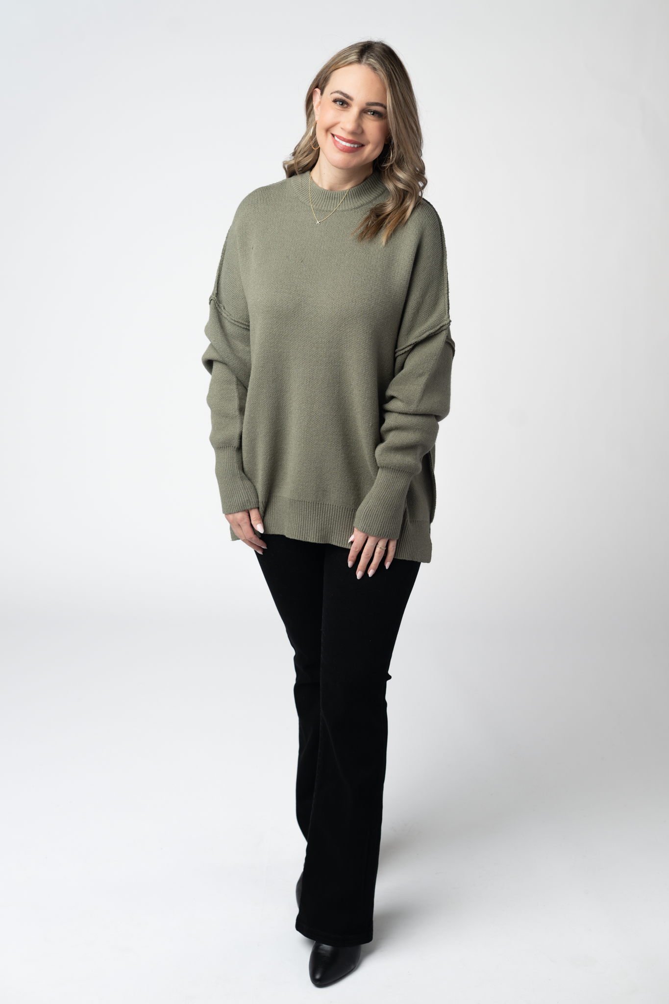 IN STOCK Aurora Cozy Sweater - Light Olive-Sweater-Dear Me Southern Boutique, located in DeRidder, Louisiana