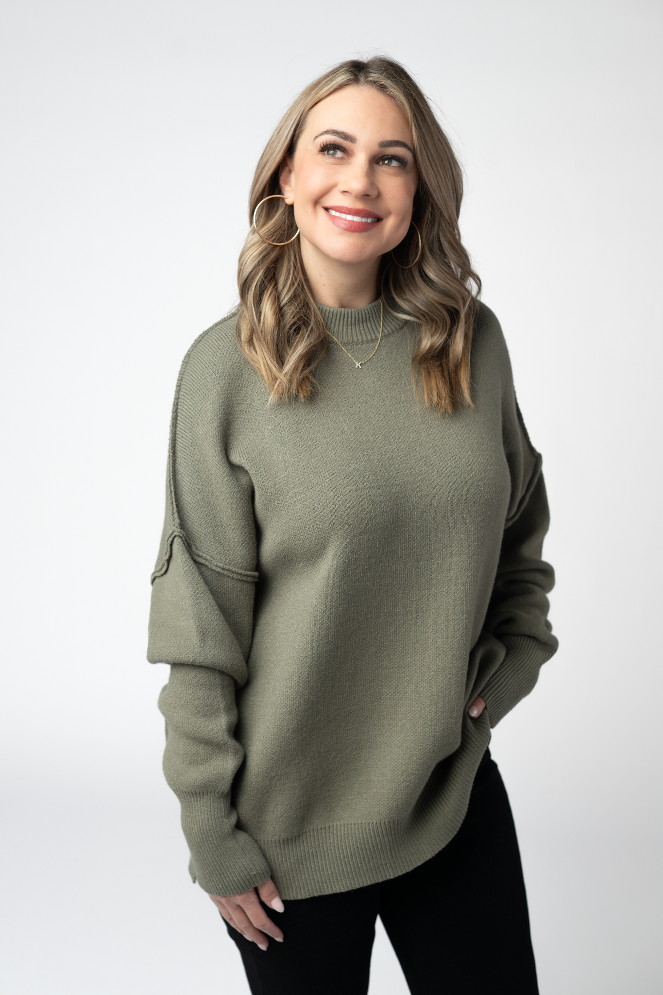 IN STOCK Aurora Cozy Sweater - Light Olive-Sweater-Dear Me Southern Boutique, located in DeRidder, Louisiana
