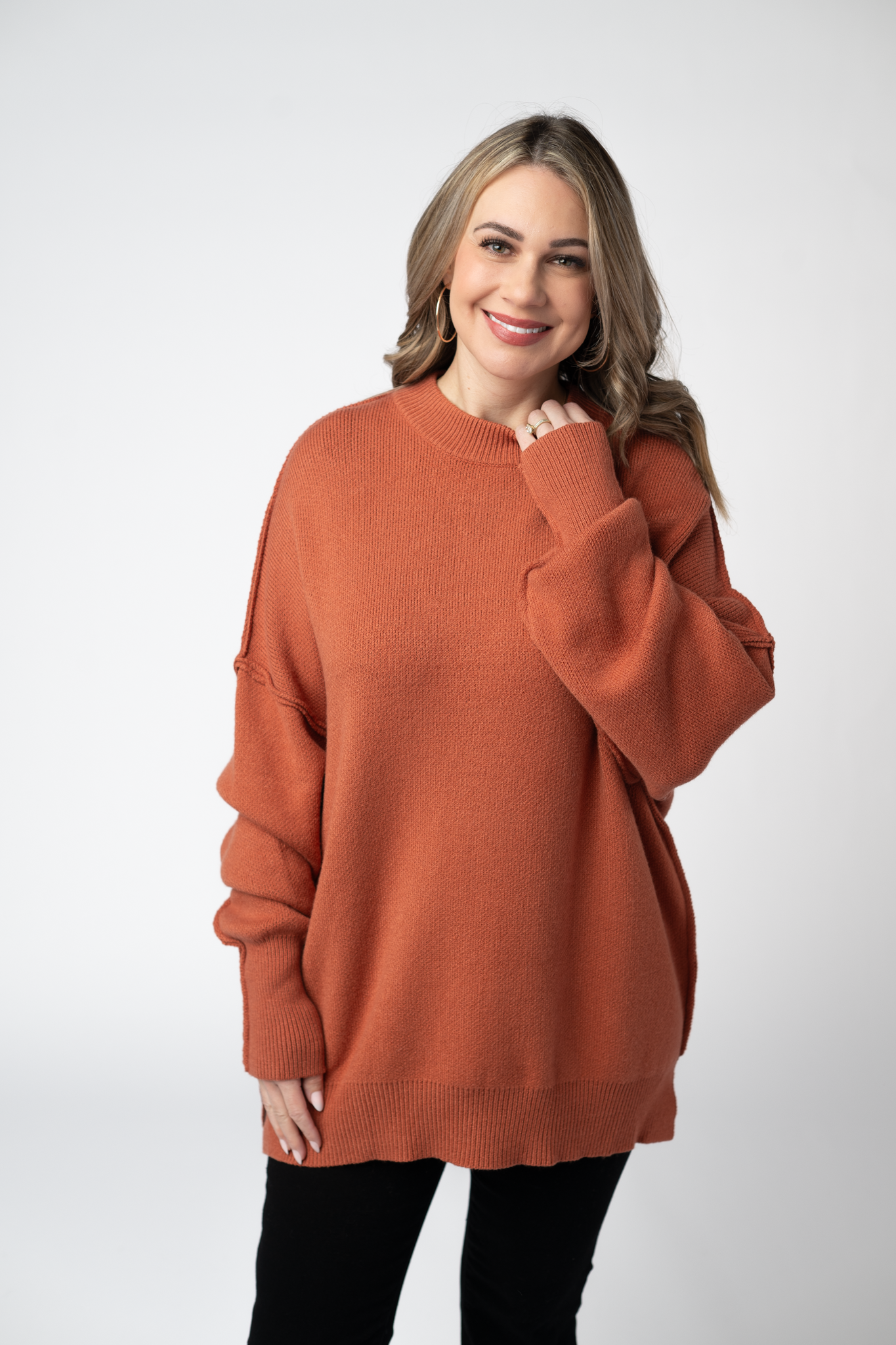IN STOCK Aurora Cozy Sweater - Pumpkin Spice-Sweater-Dear Me Southern Boutique, located in DeRidder, Louisiana