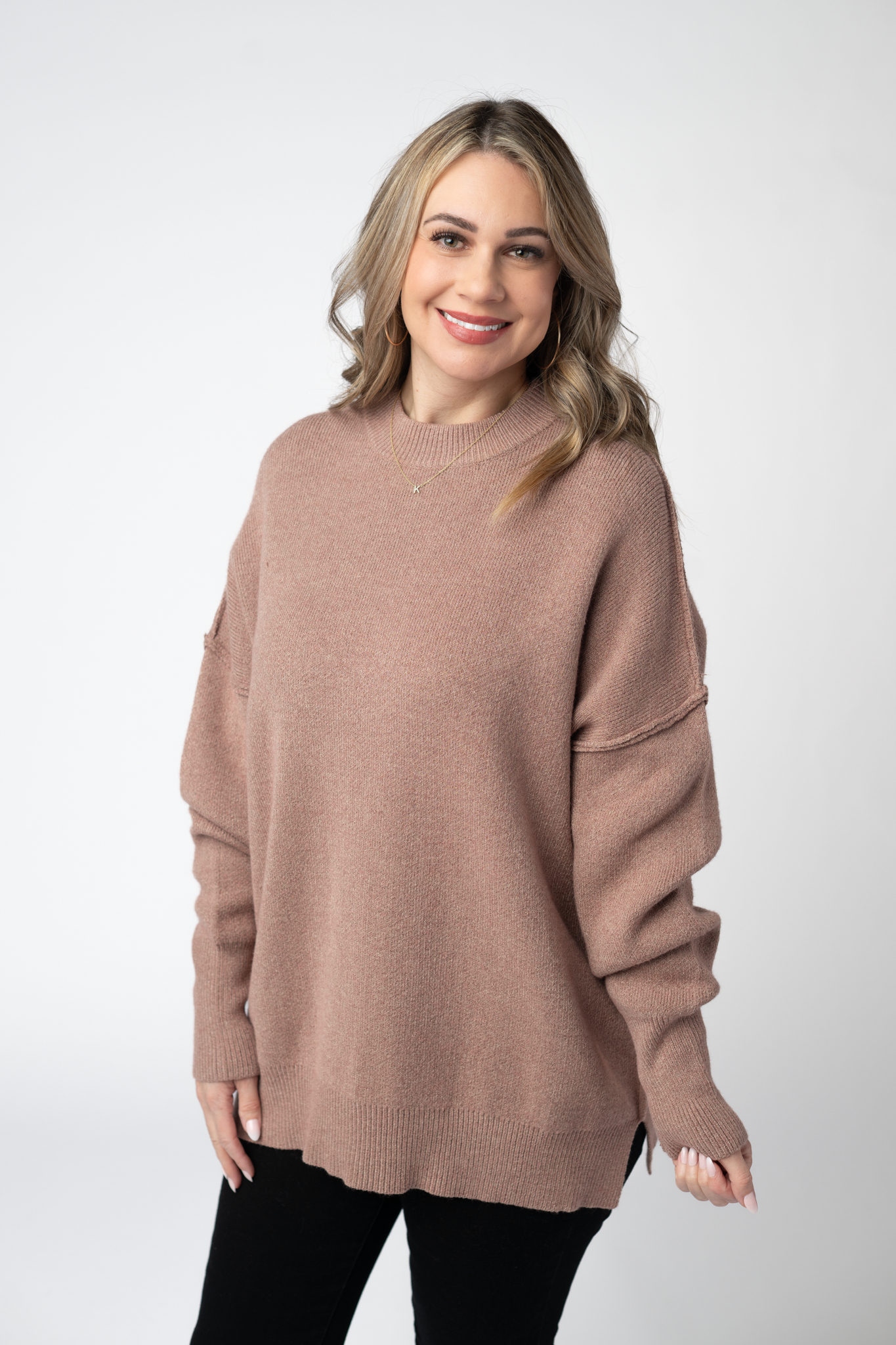 IN STOCK Aurora Cozy Sweater - Rose Gold-Sweater-Dear Me Southern Boutique, located in DeRidder, Louisiana