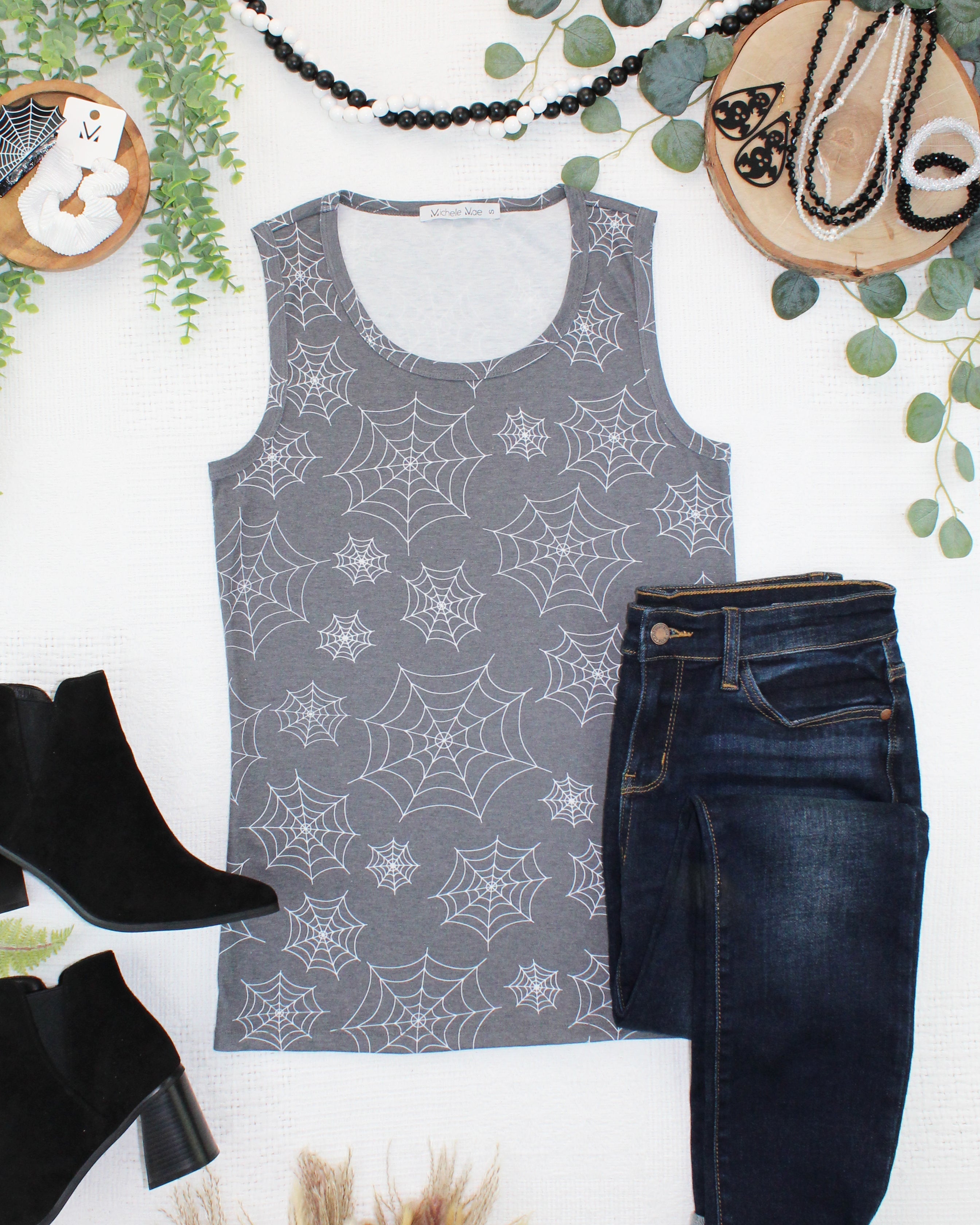 IN STOCK Ava Tank - Faded Black Webs-tank-Dear Me Southern Boutique, located in DeRidder, Louisiana