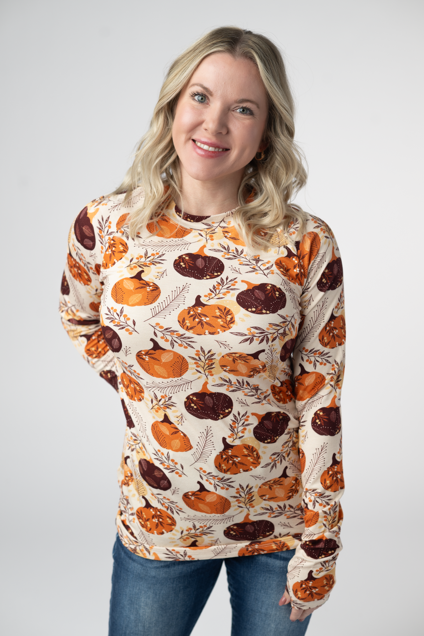 IN STOCK Blair Long Sleeve Top - Autumn Gourds-Tops-Dear Me Southern Boutique, located in DeRidder, Louisiana