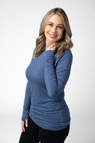 IN STOCK Blair Long Sleeve Top - Blue-Tops-Dear Me Southern Boutique, located in DeRidder, Louisiana
