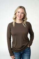 IN STOCK Blair Long Sleeve Top - Brown-Tops-Dear Me Southern Boutique, located in DeRidder, Louisiana