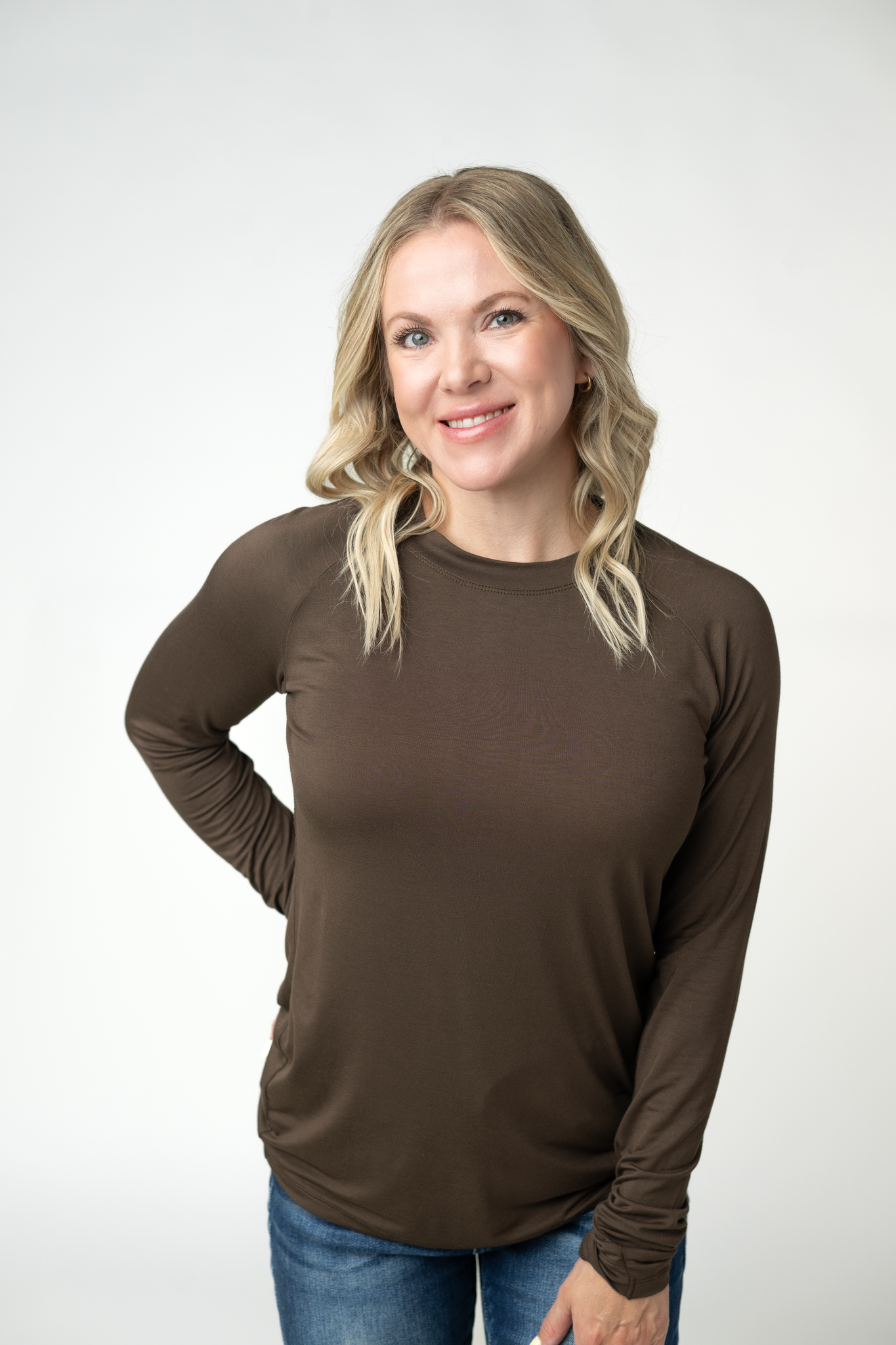 IN STOCK Blair Long Sleeve Top - Brown-Tops-Dear Me Southern Boutique, located in DeRidder, Louisiana