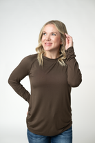 IN STOCK Blair Long Sleeve Top - Brown-Tops-Dear Me Southern Boutique, located in DeRidder, Louisiana
