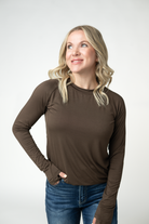 IN STOCK Blair Long Sleeve Top - Brown-Tops-Dear Me Southern Boutique, located in DeRidder, Louisiana
