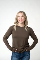 IN STOCK Blair Long Sleeve Top - Brown-Tops-Dear Me Southern Boutique, located in DeRidder, Louisiana