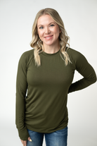 IN STOCK Blair Long Sleeve Top - Dark Olive-Tops-Dear Me Southern Boutique, located in DeRidder, Louisiana