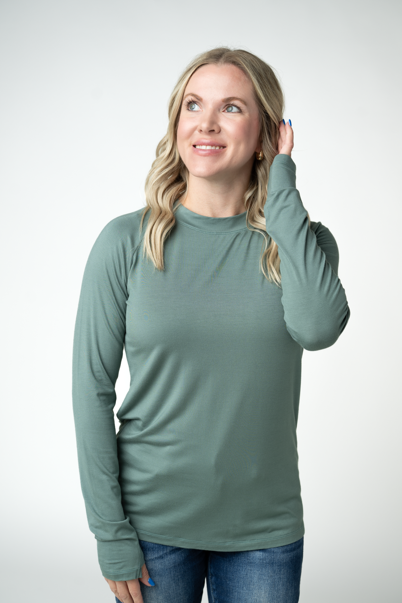 IN STOCK Blair Long Sleeve Top - Dusty Jade-Tops-Dear Me Southern Boutique, located in DeRidder, Louisiana